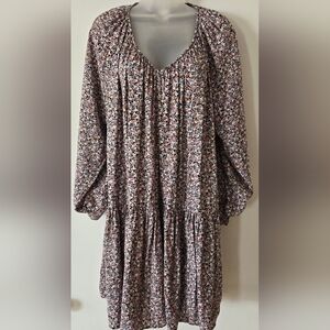 H & M Drop Waist Shift Dress Sz Small Long Puff Sleeves Floral Euc